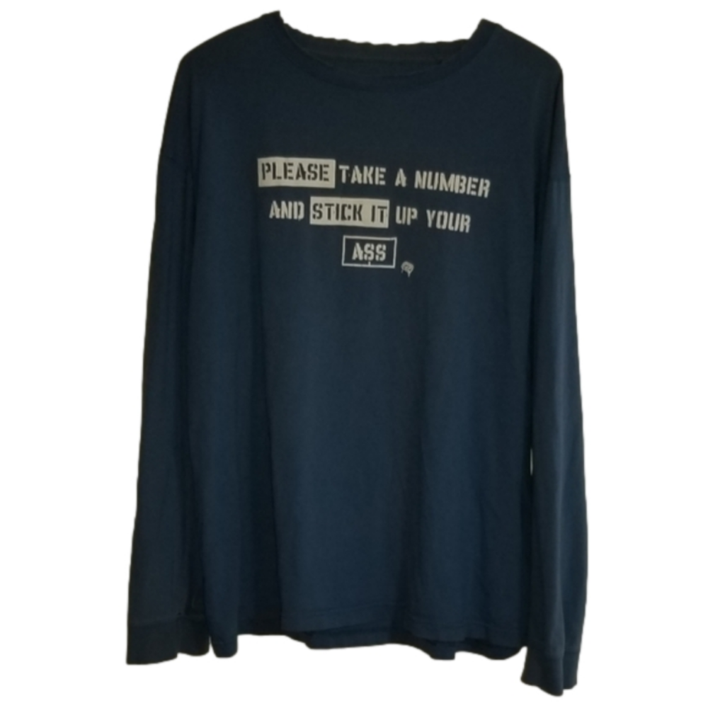 Rallon(?) Long Sleeve Blue TShirt Funny Graphic Size L